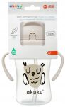 AKUKU BIDON BUTELKA Z MIĘKKĄ SŁOMKĄ RURKĄ KUBEK DLA DZIECI Z UCHWYTAMI RĄCZKAMI 300ML 9M+ SOWA - 7