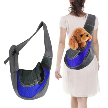 TORBA TRANSPORTOWA DLA PSA KOTA KRÓLIKA PRZEWIEWNA SIATKA PAS REGULOWANY KIESZONKA SZARO-NIEBIESKA