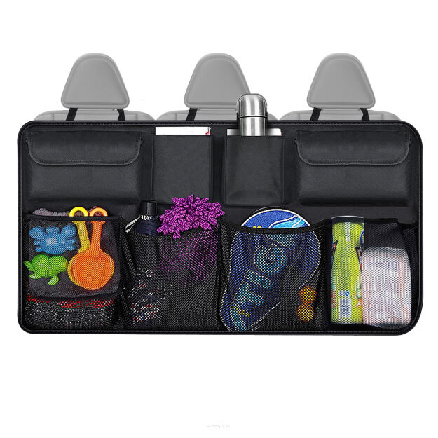 Organizer samochodowy do bagażnika czarny 8 kieszeni mocowanie na zagłówki 88×48 cm