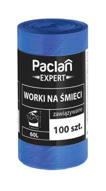 WORKI NA ŚMIECI WIĄZANE PACLAN 60L 100 SZTUK WYTRZYMAŁE MOCNE Z USZAMI DUŻA ROLKA