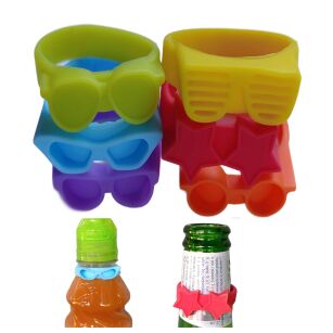 OKULARY KOLOROWE ZNACZNIKI OPASKI NA BUTELKI NA WODĘ SOKI PIWO NAPOJE SILIKONOWE NAKŁADKI 6SZT