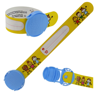 DZIECI OPASKA IDENTYFIKACYJNA INFORMACYJNA IDENTYFIKATOR IMIENNIK DLA DZIECKA NA RĘKĘ NUMER TELEFONU NIEZGUBKA