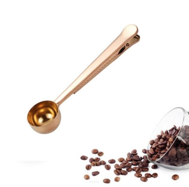 RÓŻOWE ZŁOTO KLIPS SPINACZ KUCHENNY DO TOREBEK OPAKOWAŃ WORKÓW Z MIARKĄ DO KAWY PRZYPRAW