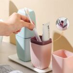 RÓŻOWY POJEMNIK KUBEK ETUI PUDEŁKO ORGANIZER PODRÓŻNY TURYSTYCZNY NA SZCZOTECZKĘ SZCZOTKĘ PASTĘ DO ZĘBÓW DO WALIZKI - 2