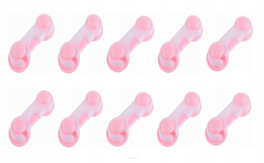 RÓŻOWE ZABEZPIECZENIA DO SZAFEK DRZWICZEK BLOKADY DO SZUFLAD MEBLI PRZED DZIEĆMI ZATRZASK ZAPADKA 10SZT