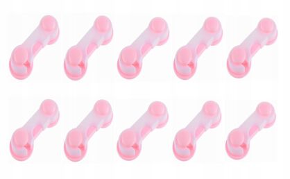 RÓŻOWE ZABEZPIECZENIA DO SZAFEK DRZWICZEK BLOKADY DO SZUFLAD MEBLI PRZED DZIEĆMI ZATRZASK ZAPADKA 10SZT