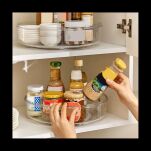 DUŻA TRANSPARENTNA PÓŁKA TACA OBROTOWA ORGANIZER NA KOSMETYKI PRZYPRAWY DO SZAFY OBROTOWY - 4