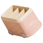 RÓŻOWY ORGANIZER PRZYBORNIK POJEMNIK NA BIURKO DLA DZIECI NA KREDKI DŁUGOPISY PRZYBORY AUTKO AUTOBUS - 4