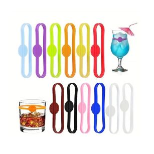 DUŻE KOLOROWE ZNACZNIKI OPASKI NA BUTELKI SZKLANKI KIELISZKI DRINKI NAPOJE SILIKONOWE NAKŁADKI 12SZT